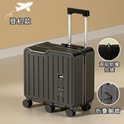 2024 Kids 20-Inch Travel Suitcase – Mini Luggage with Six Wheels, Sitting & Riding Feature, Folding Foot Pedal