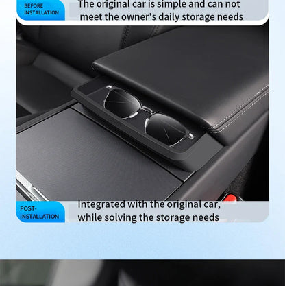 Central Armrest Storage Box for Tesla Model Y/3/3 Highland – Multi-Functional Glasses & Phone Organizer Case, 2024 Accessory