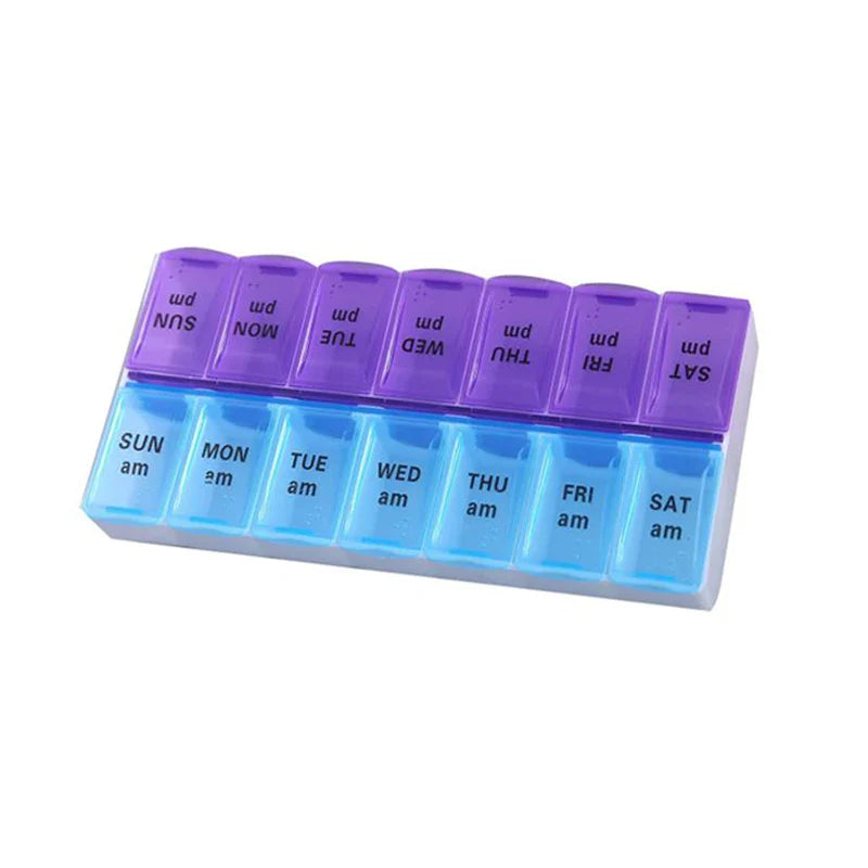 Weekly 14-Grid Pill Box – Portable 7-Day Organizer for Tablets, Vitamins & Medicine Storage Container
