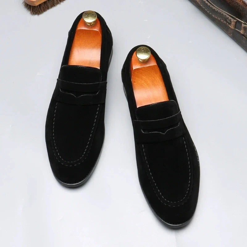 Men’s Suede Leather Slip-On Loafers - Lightweight Comfortable Driving, Party & Wedding Shoes