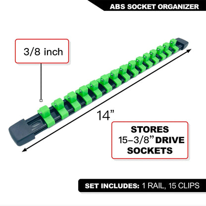 Universal Socket Organizer Rail – 1/4", 3/8", 1/2" Wrench Holder Plastic Bracket for Wall Mount & Home Repair Tools