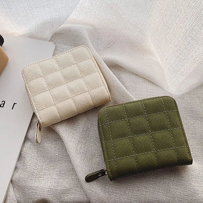 Women’s Small PU Leather Zipper Wallet with Coin Purse – Cute Plaid Mini Korean Card Holder, New Arrival