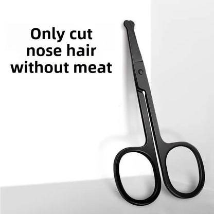 Black Stainless Steel Nose Hair Scissors – Safe Rounded Tip, Unisex Trimmer