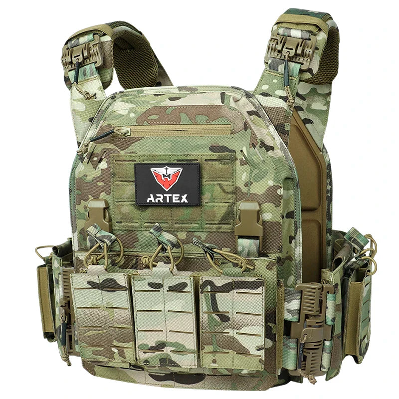 Ranger Green Plate Carrier Tactical Vest - Quick Release Security Molle Chaleco with Laser Cut Bandolier