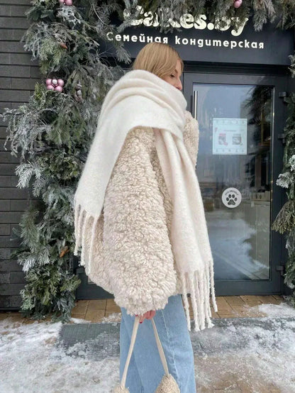 Luxury Women’s Winter Scarf – Cashmere Pashmina Shawl Wrap, Thick Soft Solid Tassel Scarf Long Stole
