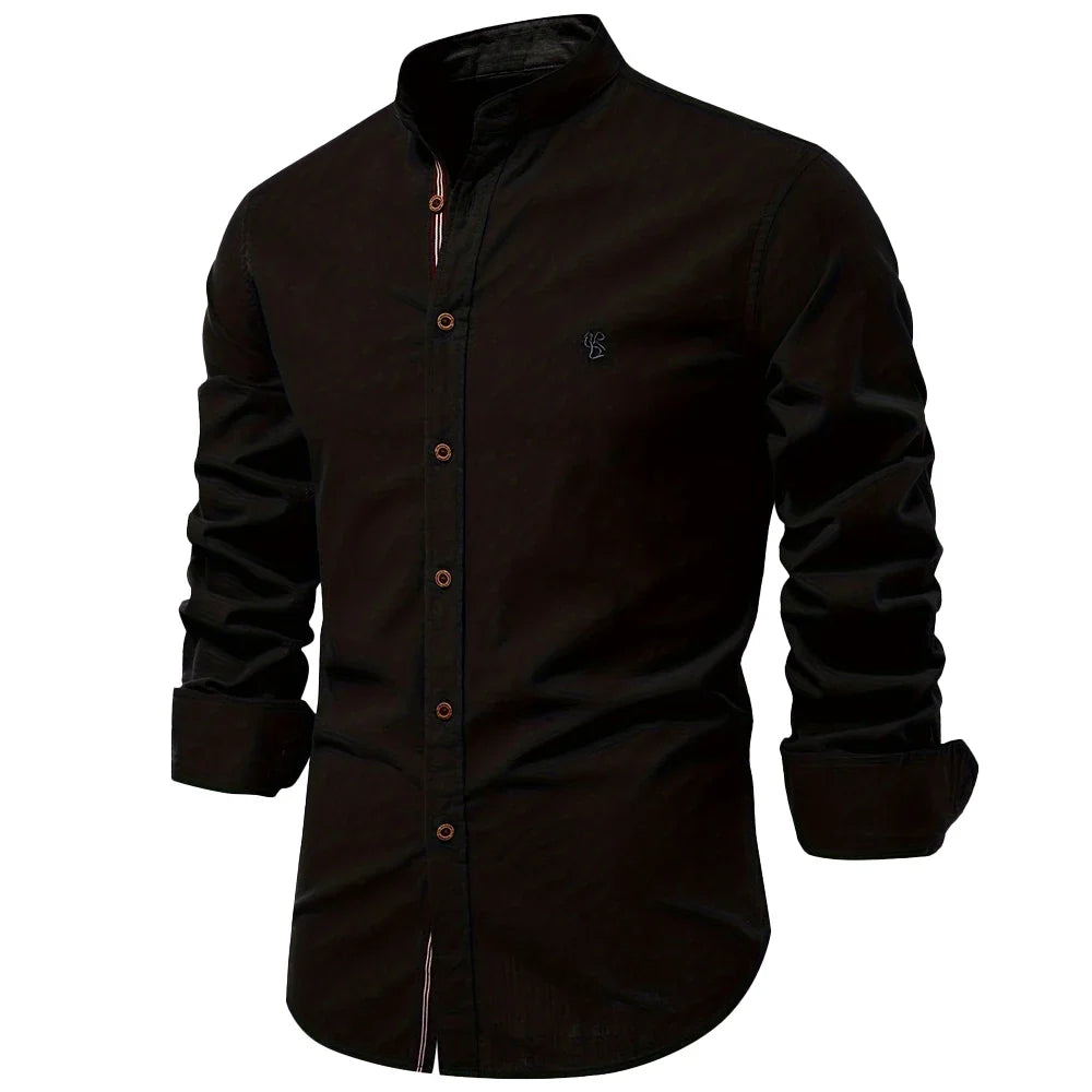 AIOPESON Men's 100% Cotton Shirt - Solid Color Long Sleeve Casual Shirt for Spring