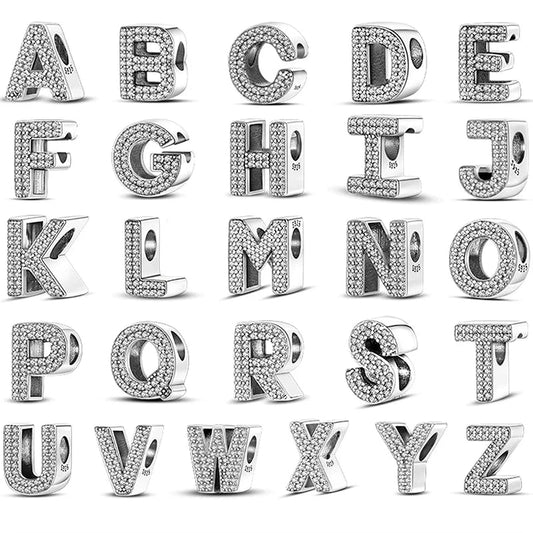 26 A-Z Alphabet Beads 925 Silver LOVE Letter Charms for 3mm Bracelets - CZ Zircon DIY Jewelry Gift