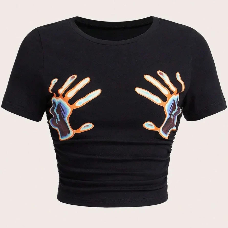 Women’s Summer Crop Top T-Shirt – Brazil Letter Print O-Neck Short Sleeve Casual Streetwear Tee 2026 Beach Fashion