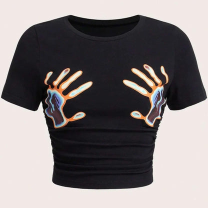 Women’s Summer Crop Top T-Shirt – Brazil Letter Print O-Neck Short Sleeve Casual Streetwear Tee 2026 Beach Fashion