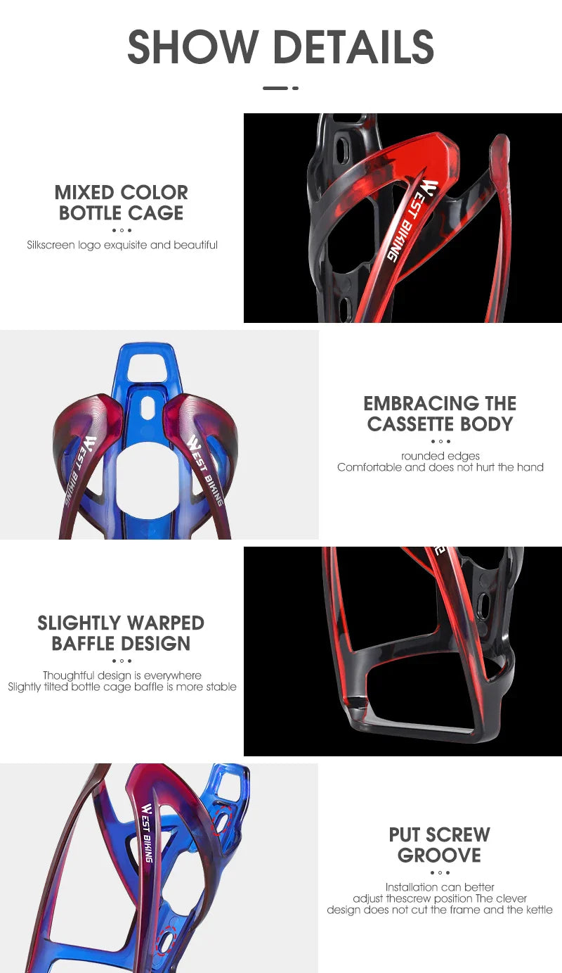 WEST BIKING Bicycle Water Bottle Cage – Colorful Gradient Ultralight MTB & Road Bike Bottle Holder, Cycling Bracket