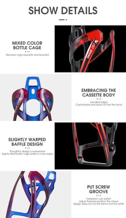 WEST BIKING Bicycle Water Bottle Cage – Colorful Gradient Ultralight MTB & Road Bike Bottle Holder, Cycling Bracket