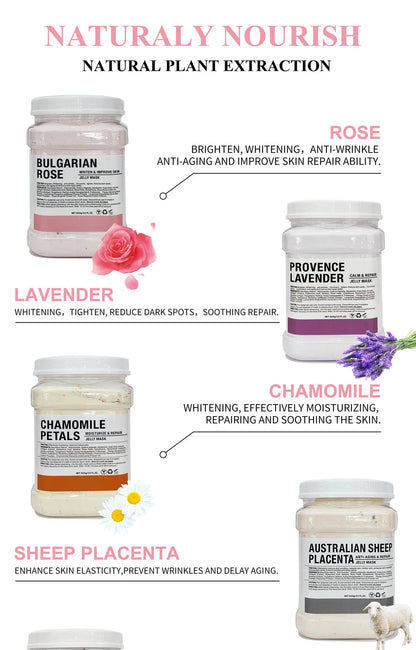 650g Chamomile Hyaluronic Acid Facial Moisturizing Mask Powder with Silicone Brush, Rose Jelly Mask for Skin Elasticity
