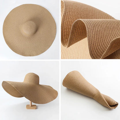 Summer 70cm Large Wide Brim Sun Hats for Women - Oversized Beach Hat, Foldable Travel Straw Hat with UV Protection