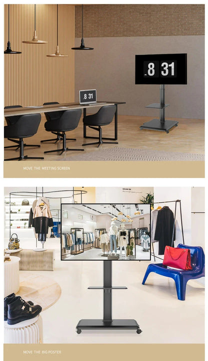 Rolling TV Stand on Wheels – Height Adjustable Mobile Cart for 32–65in Flat Screen TVs, VESA 600x400mm