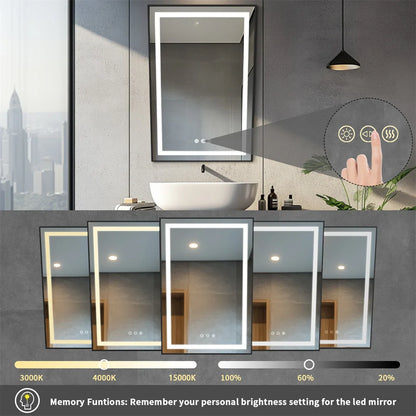 LUVODI LED Tilt Bathroom Mirror – Wheelchair Accessible Anti-Fog Barrier-Free Mirror with 3-Color Lights