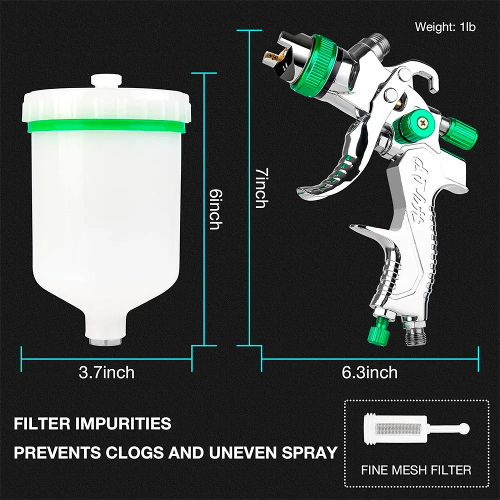Cordless HVLP Spray Gun 1.4-3.0mm Adjustable High Atomization Gravity Sprayer Pneumatic Tool