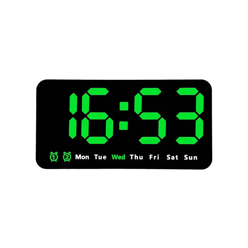 Voice Control Large Digital Wall Clock – LED Display with Temperature, Date, Week, DST, Snooze, Dual Alarm, 12/24H, Wall-Mounted or Table Use