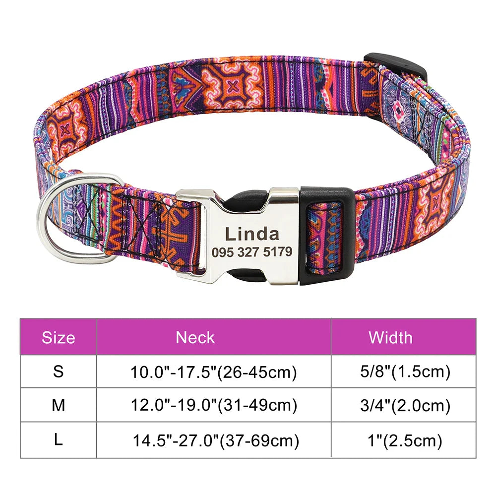 Adjustable Nylon Dog & Cat Collar – Personalized ID Collar with Engraved Name Buckle, Anti-Lost for Small, Medium & Large Pets