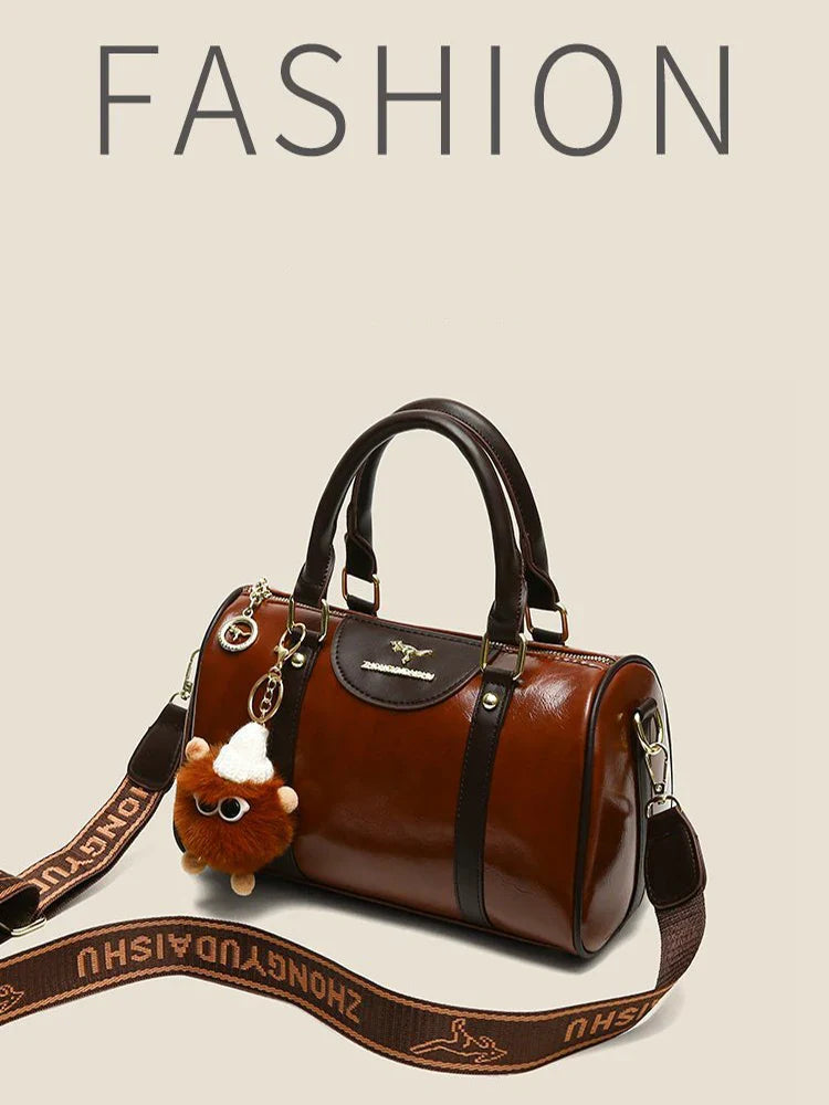 2025 High-End Retro Women’s Handbag – Versatile Autumn/Winter Handheld & Crossbody Light Luxury Bowling Bag