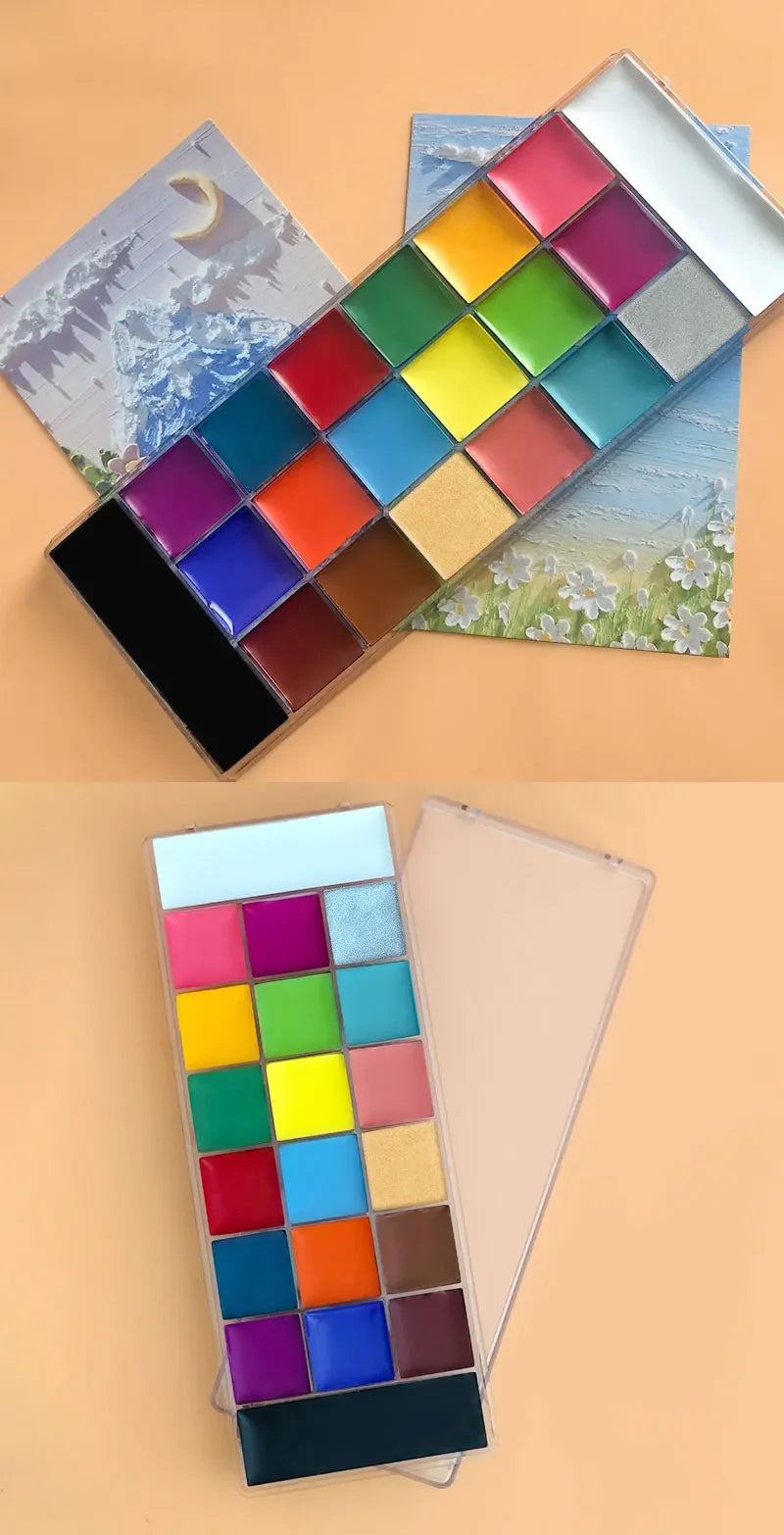 20-Color Face & Body Oil Paint – Non-Toxic Pigment for Kids, Flash Tattoos, Halloween & Cosplay Art with Brush