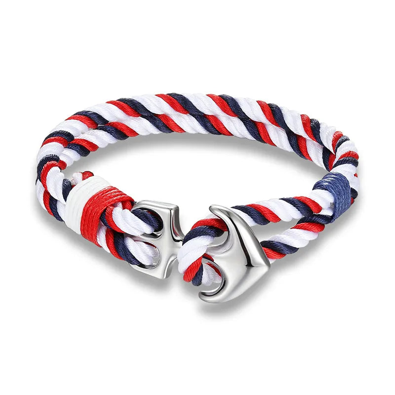 MKENDN Anchor Bracelet – Double Strand Nautical Waterproof Rope with Black Stainless Steel Sport Buckle for Men & Women