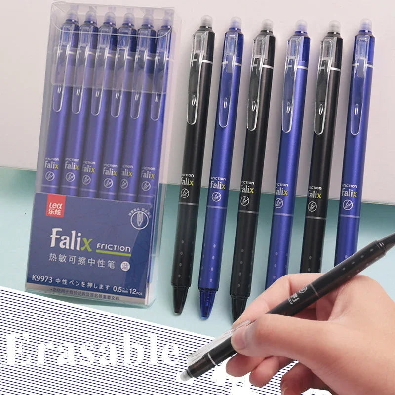 0.5mm Retractable Erasable Gel Pens Set – Black & Blue Ink with Refills, Built-in Eraser, Office & Exam Stationery Kit