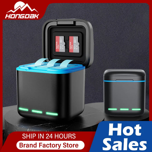 Original Battery Charger for GoPro Hero 8/7/6/5 Black - 3 Way Fast Charger with Type C Cable, Action Camera Accessories