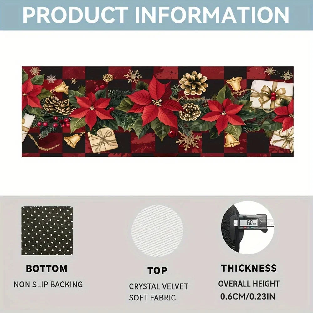 VIKAMA Christmas Crystal Velvet Runner Rug - Red Plaid Holiday Hallway Carpet for Living Room & Home Decor