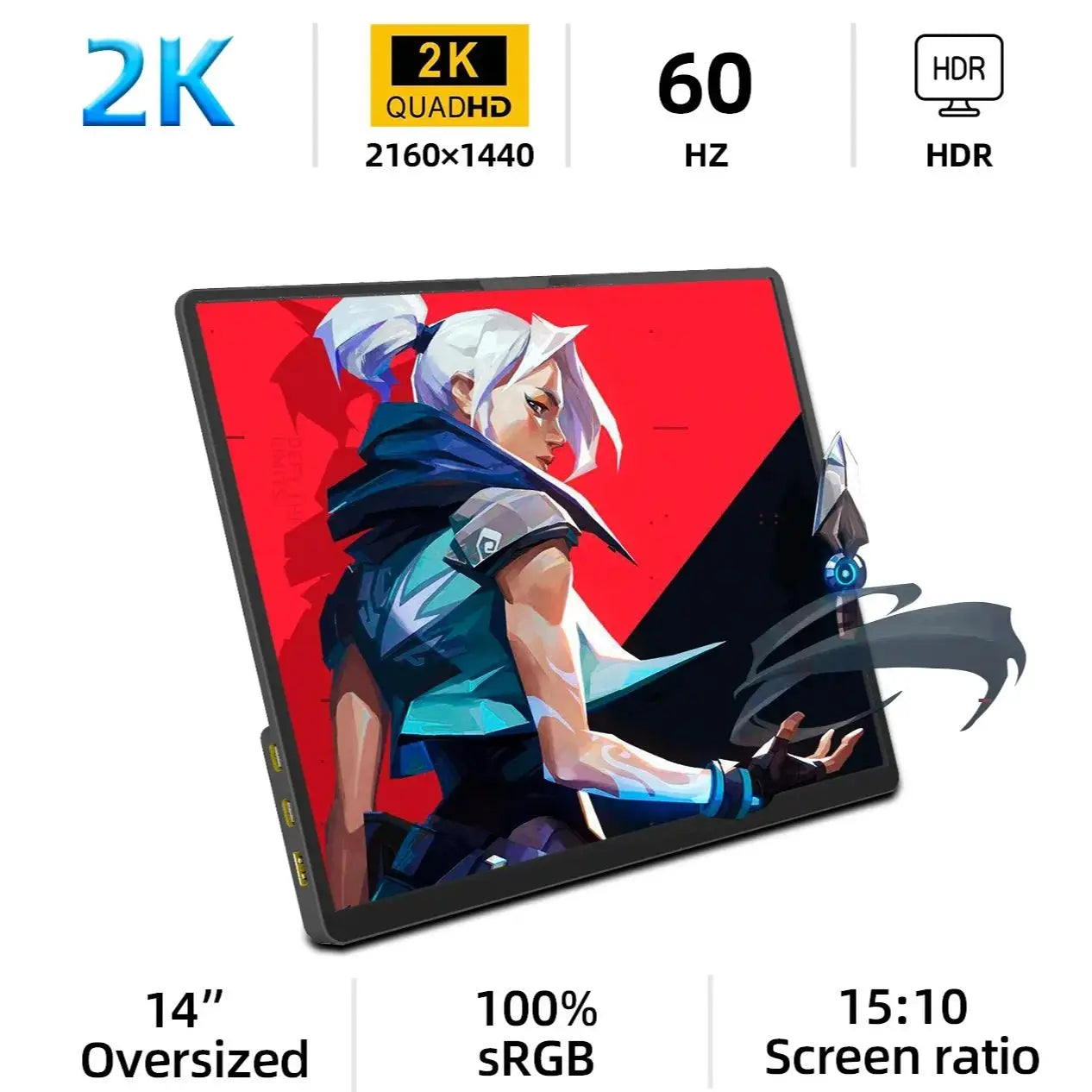 ZSUS 14" 2K Portable Monitor – 2160x1440 60Hz Display for Laptop, Xbox, PS4/5, Switch & PC