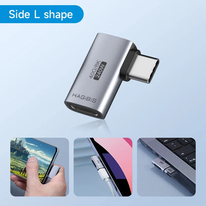 Hagibis 240W USB-C to USB-C Adapter — 40Gbps 8K 60Hz USB4 Converter, 90° for Thunderbolt 4/3, MacBook, iPhone 16 Pro & Tablet
