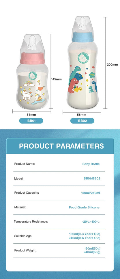 Dr.isla 150/240ML Baby PP Bottle – Wide Mouth Newborn Milk Bottle with Handle & BPA Free, Patterned Baby Cup