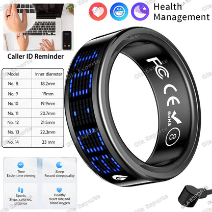 Smart Ring with Display Screen & Touch Control – Call ID Reminder, Tasbih Counter, Health Manager, 5ATM Waterproof Multi-Sport Mode Fitness Ring for Men & Women