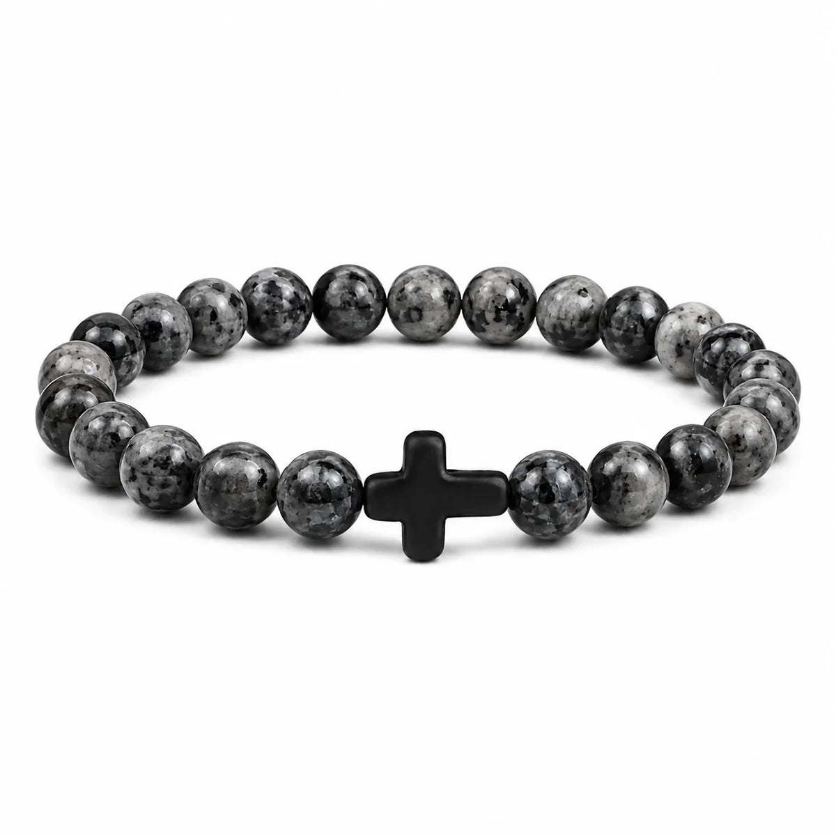 Natural Stone & Wood Bead Rosary Bracelet - Hematite Cross Meditation & Yoga Jewelry for Men & Women