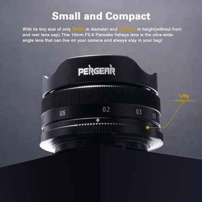 PERGEAR 10mm F5.6 APS-C Fisheye Manual Focus Prime Lens — Ultra-Wide for Fuji XF, M43, Sony E, Canon EOS M Mirrorless Cameras