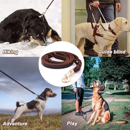 Genuine Leather Dog Leash – Braided Walking & Training Lead for Medium & Large Dogs, Brown & Black