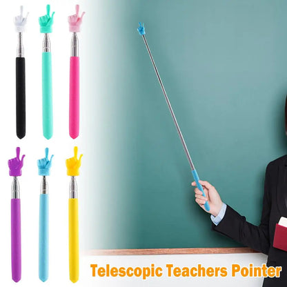 Retractable Teacher Pointer — Stainless Steel Telescopic Finger Design Stick for Classroom Teaching Supplies