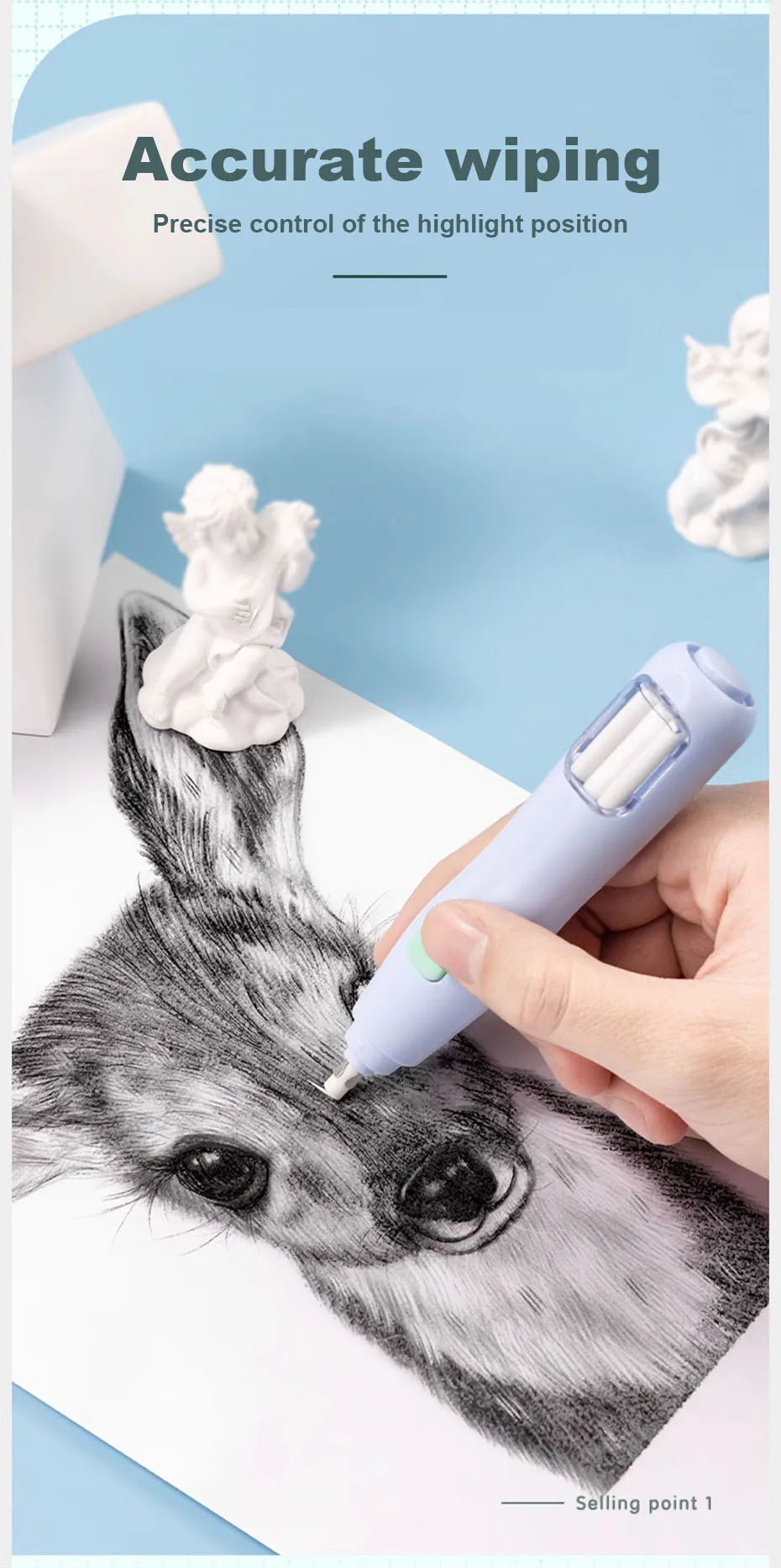Deli Electric Eraser Pen — Automatic Sketch & Drawing Eraser with Refill Batteries for Kids