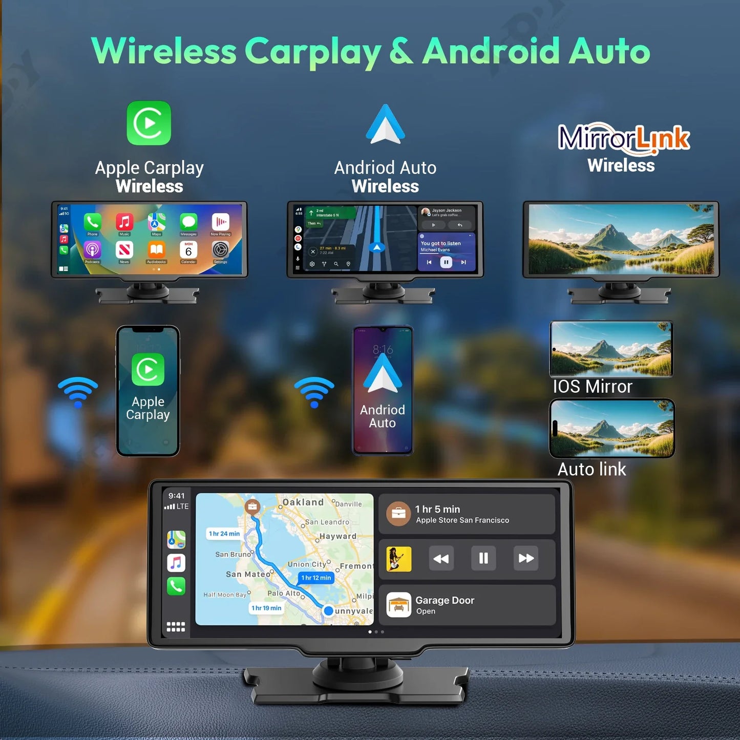 XGODY 10.26" 4K Dash Cam – Wireless CarPlay & Android Auto, Car DVR, GPS, WiFi, Rearview Camera, Dashboard Video Recorder