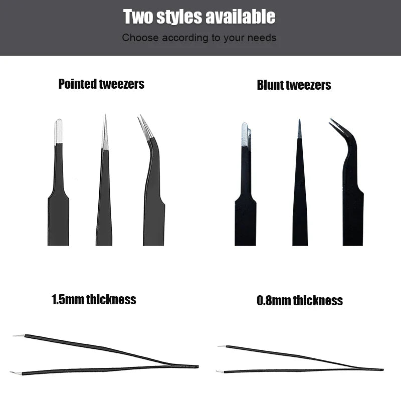 6PCS Anti-Static Stainless Steel Precision Tweezers Set – Curved Industrial Repair Tools for Electronics, Model Making & Maintenance