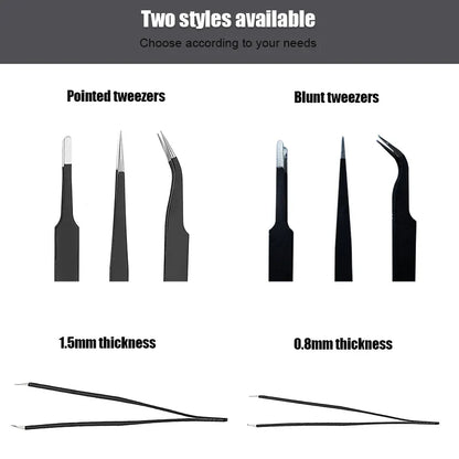 6PCS Anti-Static Stainless Steel Precision Tweezers Set – Curved Industrial Repair Tools for Electronics, Model Making & Maintenance