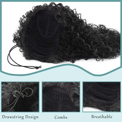 Afro Kinky Curly Drawstring Ponytail Extension - Synthetic Heat Resistant Hair Piece for African Women
