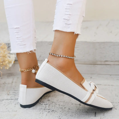 2024 Women’s Knitted Flats – Breathable Slip-On Pointed Toe Loafers, Comfortable Casual Walking Shoes in Solid Colors