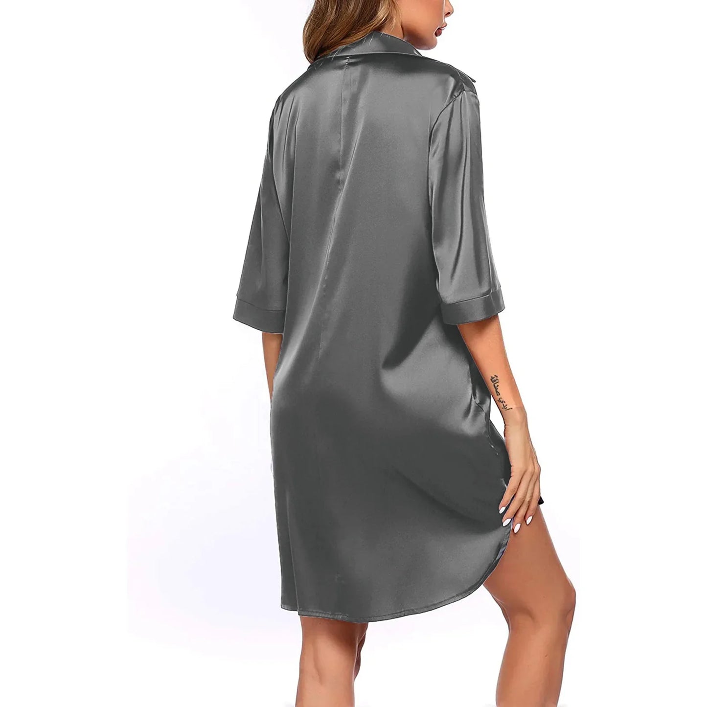 Women’s Silky Soft Long Sleeve Pajamas – Solid Color Sexy Nightshirt, Comfortable Home Sleepwear