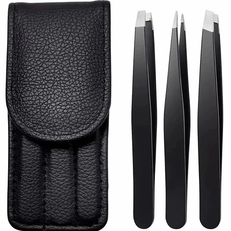 3-Piece Stainless Steel Eyebrow Tweezers Set – Precision Sharp Flat, Slanted & Pointed Hair Removal Tools