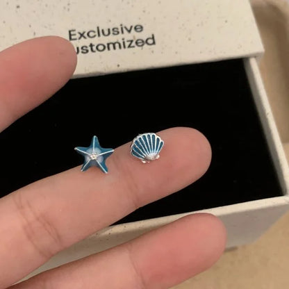 Ocean Style Asymmetric Earrings - Starfish Shell Pearl Zircon Stud Jewelry Gift for Women