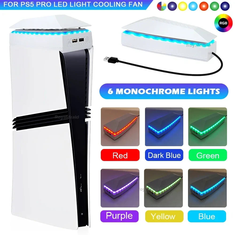 PS5 Pro Cooling Fan with RGB LED – Top Dust-Proof Heat Dissipation Radiator Game Console Cooling System for PS5 Pro