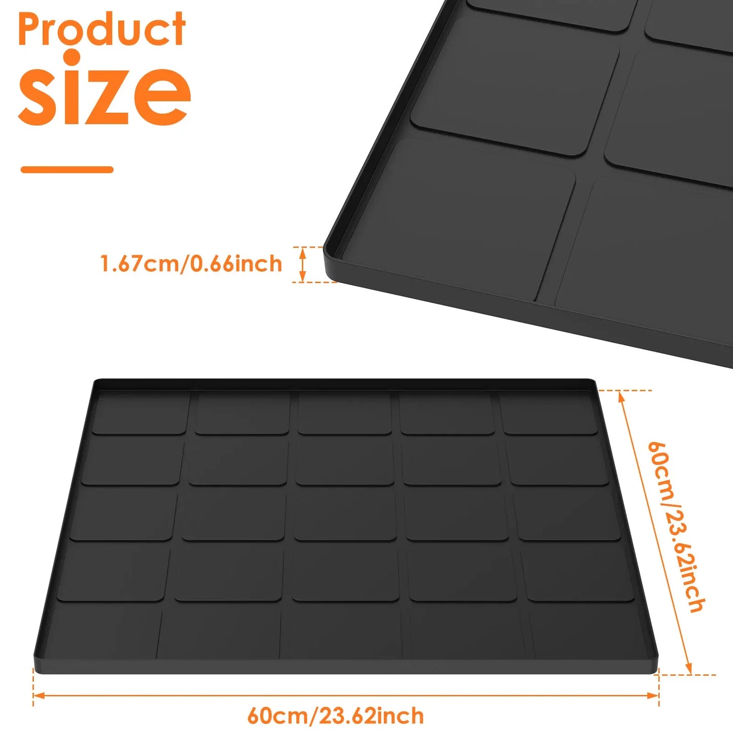 Mini Fridge & Appliance Silicone Mat 60x60cm – Non-Slip Drip Pan with Raised Edges for Floor Protection