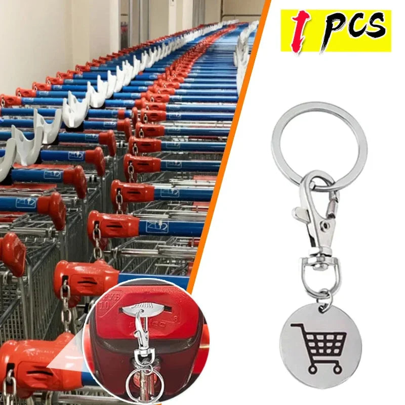 Shopping Trolley Token Keychain – Mini Metal Supermarket Cart Coin Remover Key Ring Unisex Grocery Accessory Gift
