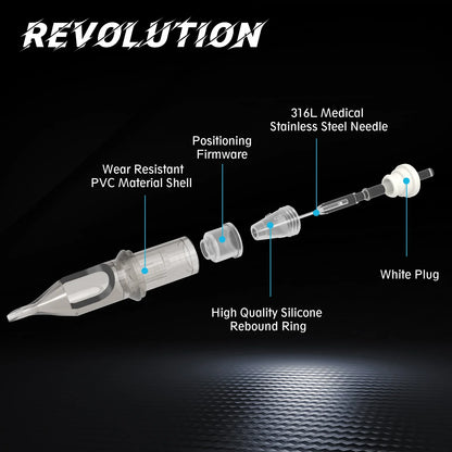 100pcs EZ Revolution Tattoo Cartridge Needles Kit – 0.30/0.35mm RL, RS, M1, RM for Rotary Tattoo Machines