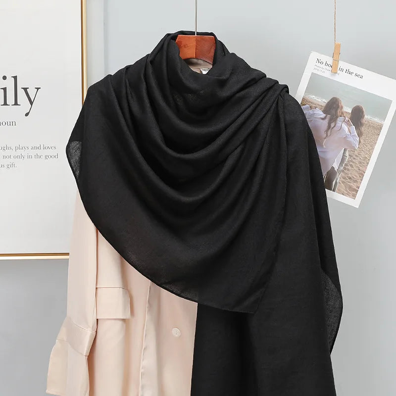 Winter Warm Cotton-Linen Pashmina Scarf for Women – Plain Stripe with Tassels – Hijab Shawl Wrap Bandana – New